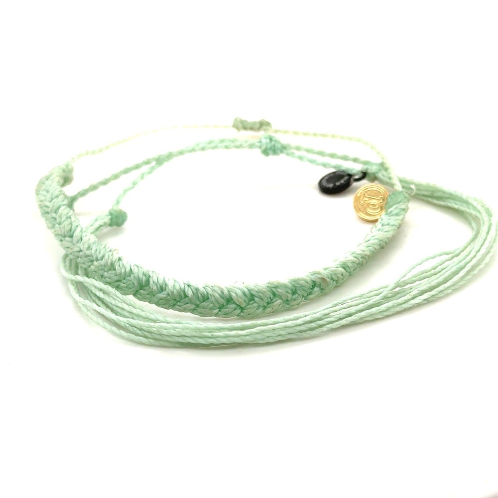 Pura Vida Mint Green Braided and Multi String Adjustable Bracelet Set 2pc